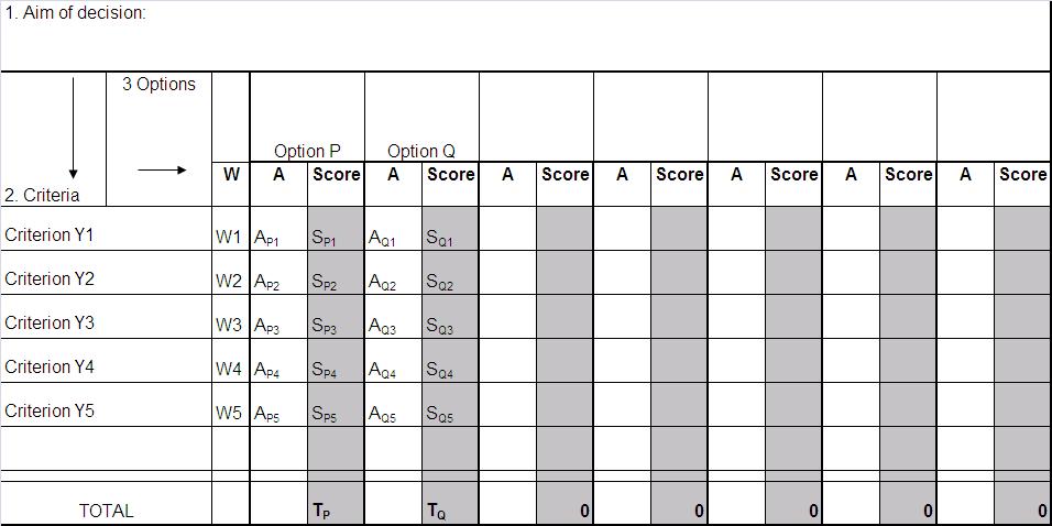 Decision Matrix (or Grid)